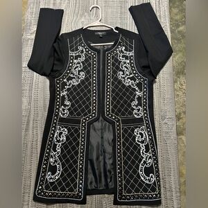 Beaded Black Jacket with White Embellishments by Andrew Yu